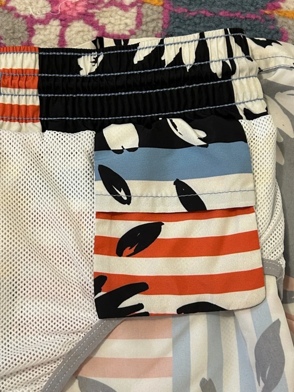 Burberry Floral Plaid Patchwork Printed Multicolor Stripe Swim Trunk Size Medium